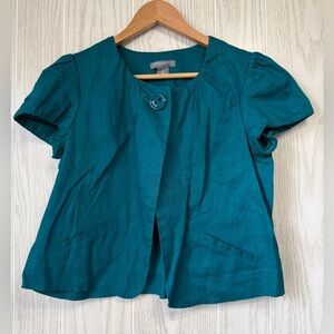 Ann Taylor Short Sleeve Teal Linen Blazer Size SP EUC